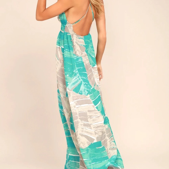 Lulus Sea Glass Turquoise Print Backless Maxi - Picture 2 of 2